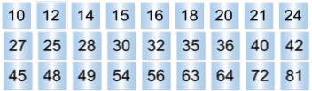 32 blå kort med sammensatte tall