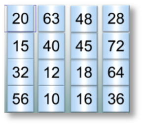 16 blå kort lagt i et kvadrat